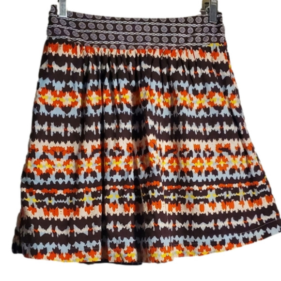 Porridge boho abstr Skirt Pockets Elastic Waist Size 2 100%Cotton Anthropologie - Picture 1 of 6